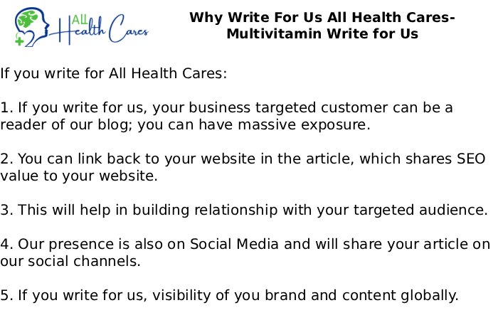 Why Write For Us All Health Cares- Multivitamin Write for Us